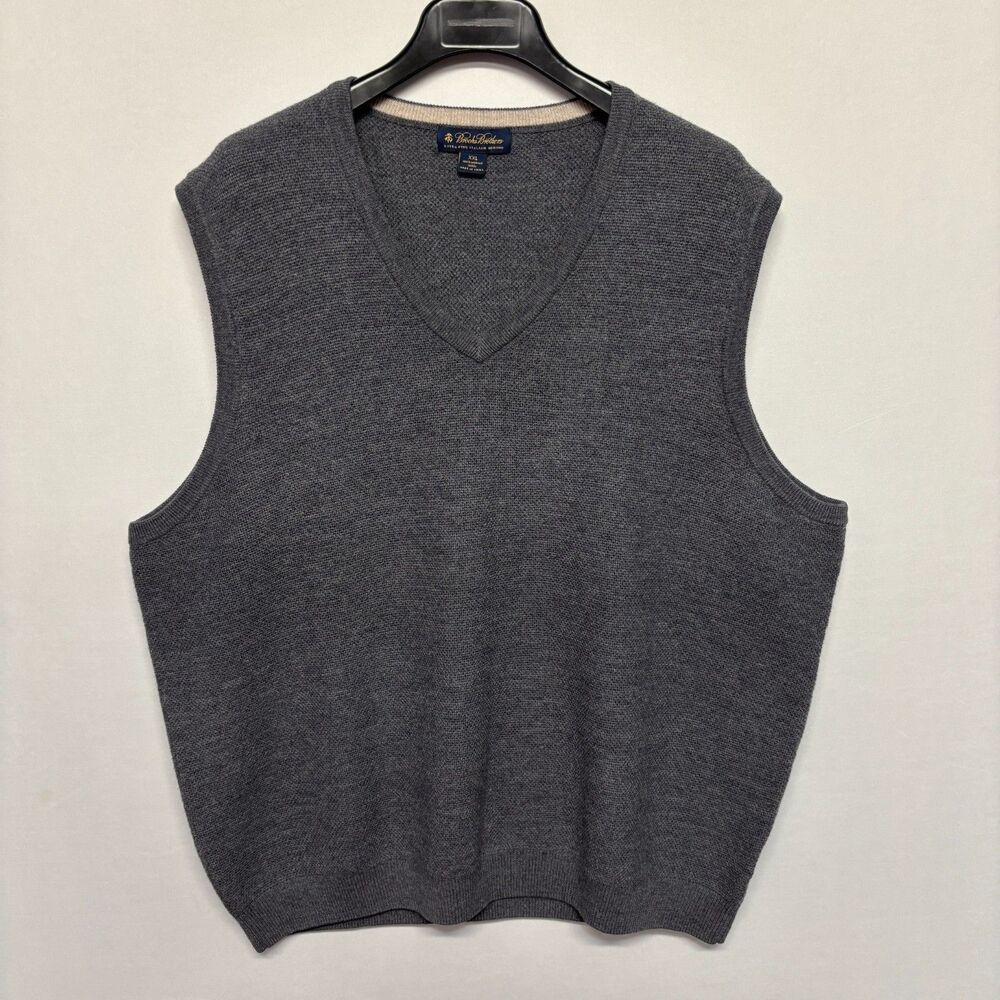 Brooks Brothers Men 100% Merino Wool Sweater Vest XXL 2XL Gray D129 -17